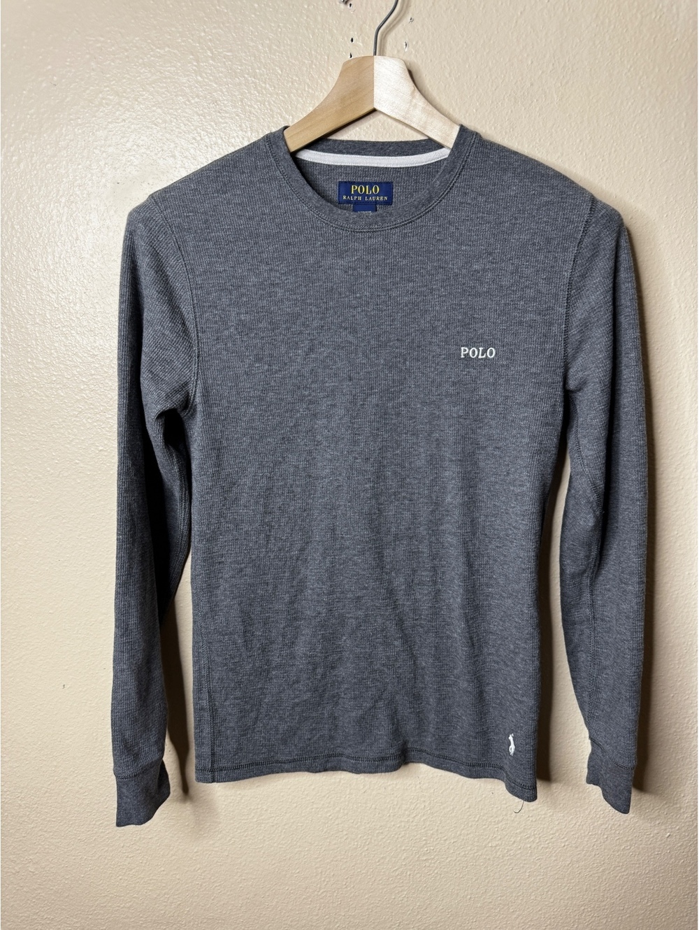 Polo Ralph Lauren Men’s Sleepwear Gray Waffle Knit Long Sleeve Shirt Size S